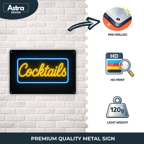 Cocktails LED Sign Blechschild - 20x30cm