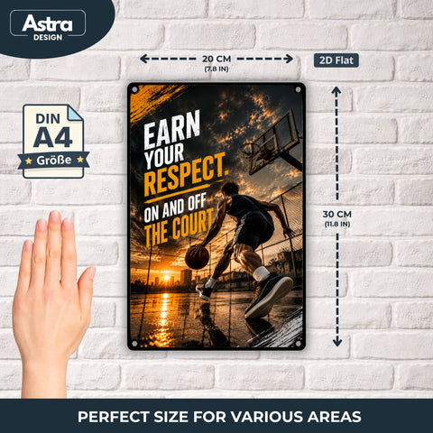 Blechschild 20x30cm – Earn Your Respect Basketball Motivation Streetball Sport