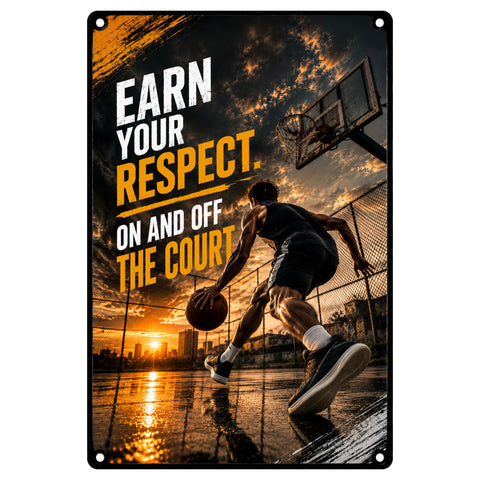 Blechschild 20x30cm – Earn Your Respect Basketball Motivation Streetball Sport