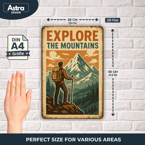 Blechschild 20x30cm – Explore the Mountains Vintage Outdoor Motiv