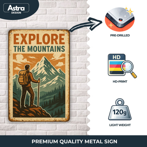 Blechschild 20x30cm – Explore the Mountains Vintage Outdoor Motiv
