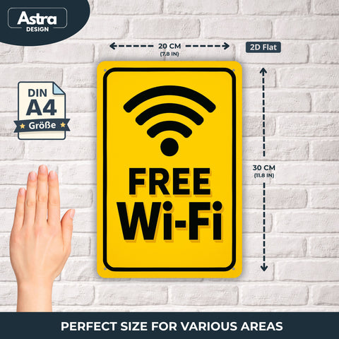 Blechschild 20x30cm – Free Wi-Fi Hinweis Schild Gelb Schwarz