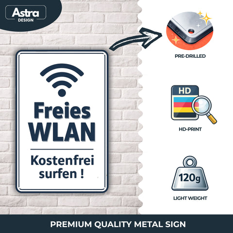 Blechschild 20x30cm – Freies WLAN Hinweis Schild Modern