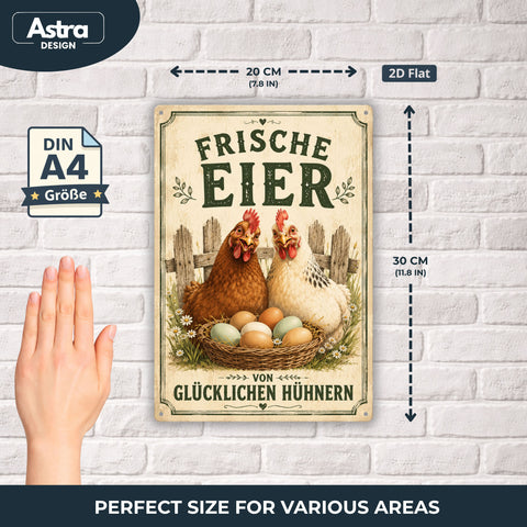 Blechschild 20x30cm – Frische Eier von glücklichen Hühnern Bauernhof Landhaus Deko