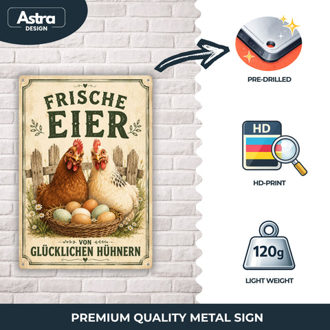 Blechschild 20x30cm – Frische Eier von glücklichen Hühnern Bauernhof Landhaus Deko