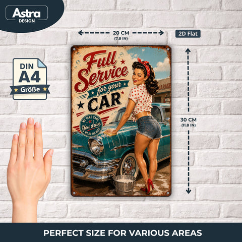 Blechschild 20x30cm – Full Service for your Car Pin Up Garage Retro Schild