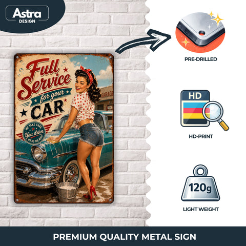 Blechschild 20x30cm – Full Service for your Car Pin Up Garage Retro Schild