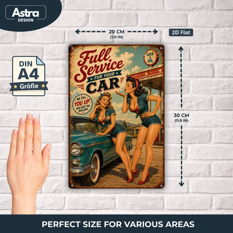 Blechschild 20x30cm – Full Service For Your Car Pin-Up Retro Tankstelle