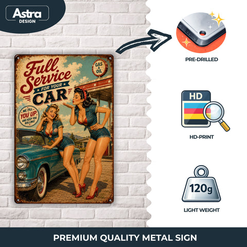 Blechschild 20x30cm – Full Service For Your Car Pin-Up Retro Tankstelle