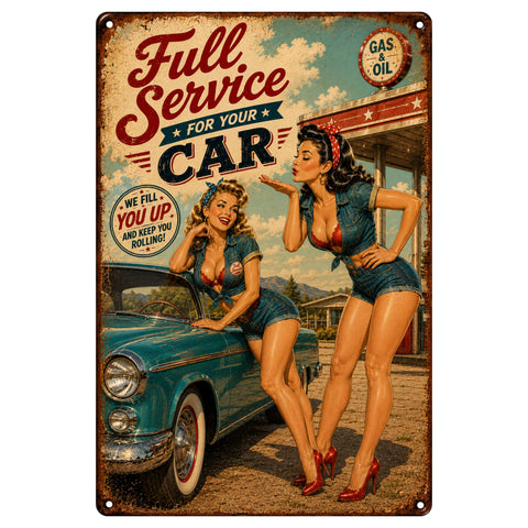 Blechschild 20x30cm – Full Service For Your Car Pin-Up Retro Tankstelle