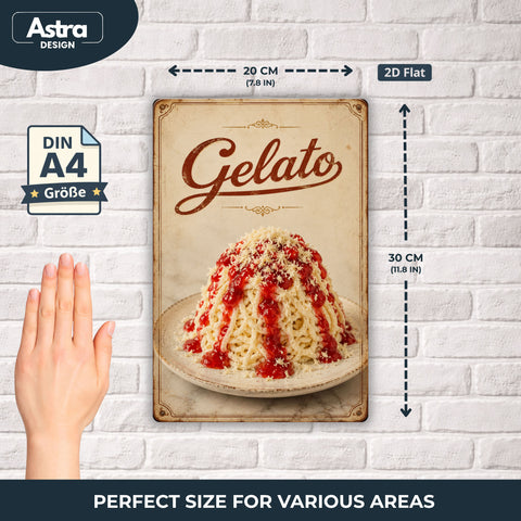 Blechschild 20x30cm – Gelato Spaghetti Eis Italienisches Eis Dessert Eisdiele Vintage