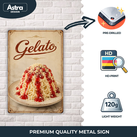 Blechschild 20x30cm – Gelato Spaghetti Eis Italienisches Eis Dessert Eisdiele Vintage