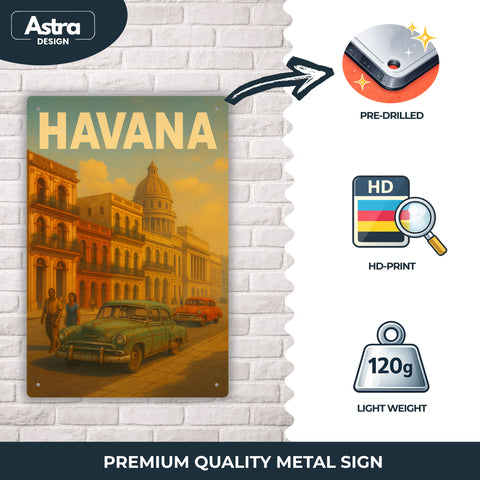 Blechschild 20x30 cm – Havana Kuba Retro Stadtmotiv
