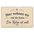 Blechschild 20x30cm – Hier wohnen wir & die Katze Dekoschild