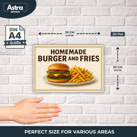 Blechschild 20x30cm – Homemade Burger and Fries Food Motiv