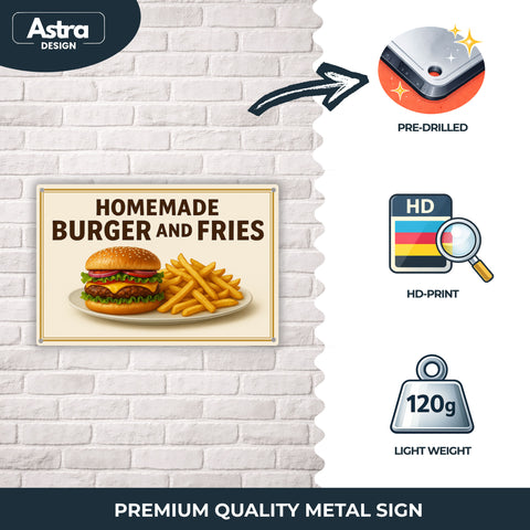 Blechschild 20x30cm – Homemade Burger and Fries Food Motiv