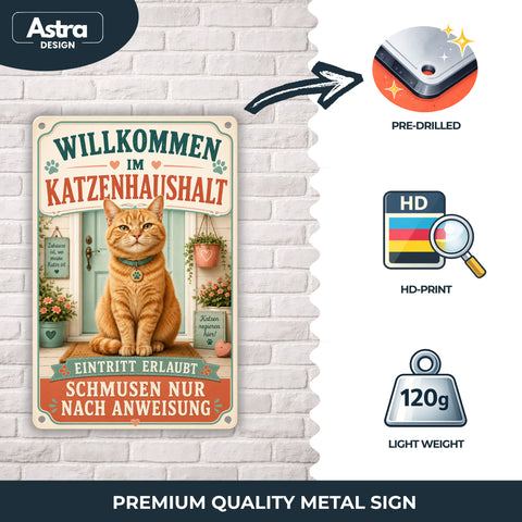 Blechschild 20x30cm – Katze Katzenhaushalt Dekoschild