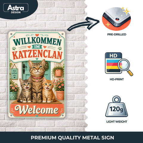 Blechschild 20x30cm – Katzenclan Willkommen Dekoschild