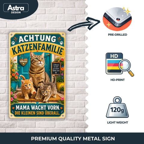 Blechschild 20x30cm – Katzenfamilie Achtung Dekoschild