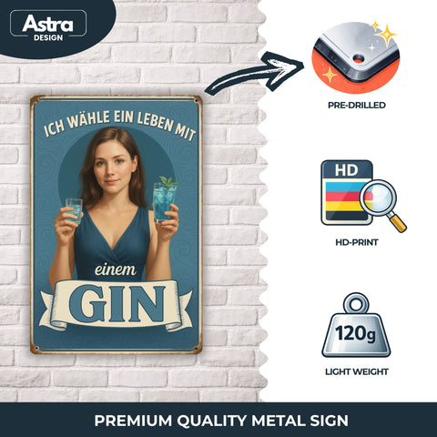 Blechschild 20x30cm – Leben mit Gin
