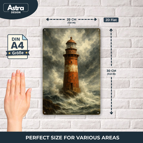 Blechschild 20x30cm – Leuchtturm im Sturm