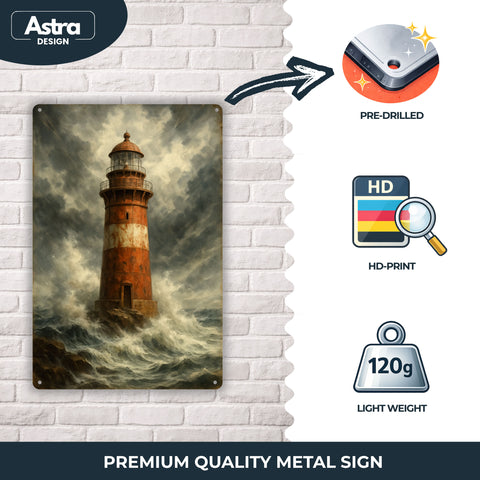 Blechschild 20x30cm – Leuchtturm im Sturm