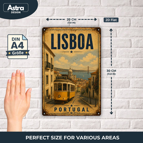 Blechschild 20x30cm – Lissabon Portugal Straßenbahn Tram