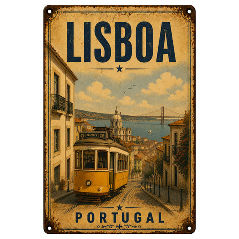 Blechschild 20x30cm – Lissabon Portugal Straßenbahn Tram