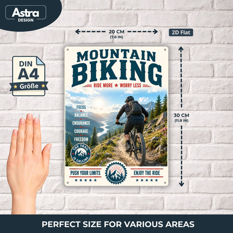 Blechschild Mountain Biking Ride More Worry Less 20x30 cm – 💛