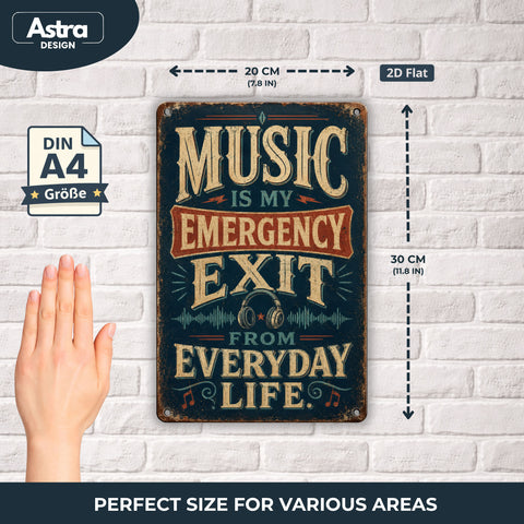 Blechschild 20x30cm – Music Emergency Exit Wanddeko