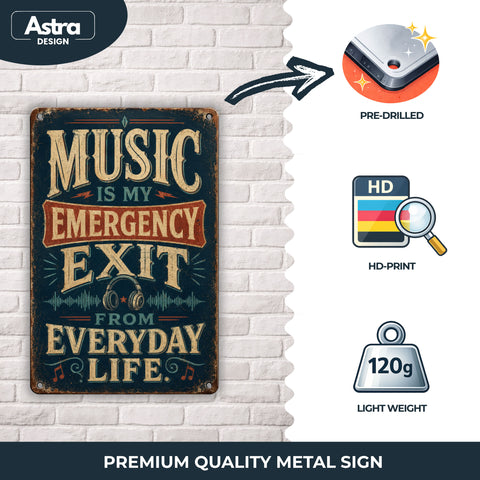 Blechschild 20x30cm – Music Emergency Exit Wanddeko