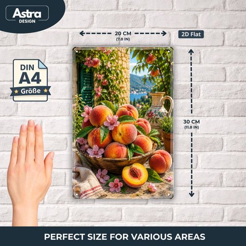 Blechschild 20x30cm – Pfirsiche Mediterrane Sommer Deko Italien Obstgarten Landhausstil