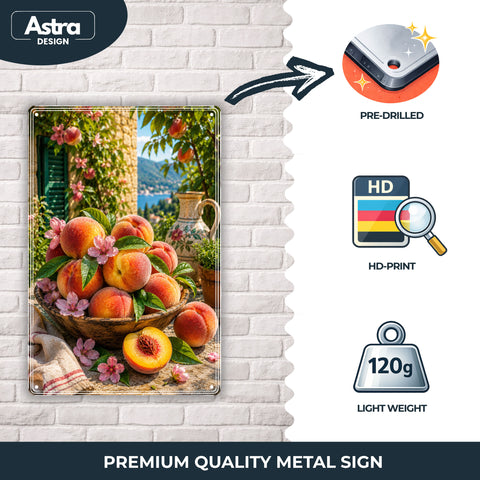Blechschild 20x30cm – Pfirsiche Mediterrane Sommer Deko Italien Obstgarten Landhausstil