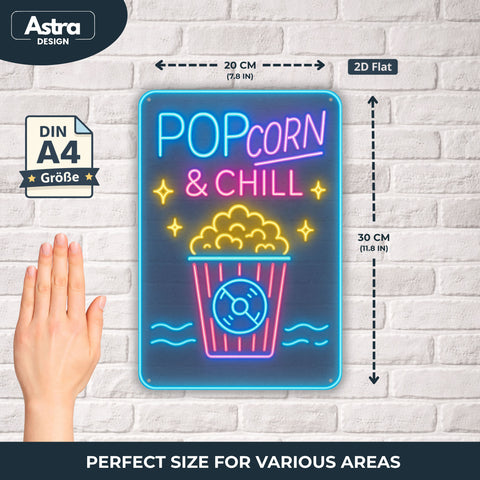 Blechschild 20x30cm – Popcorn & Chill Neon Style