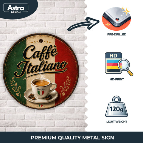Blechschild Rund 30cm – Caffè Italiano Espresso Kaffee Vintage Deko