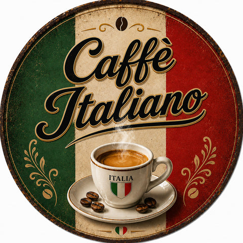 Blechschild Rund 30cm – Caffè Italiano Espresso Kaffee Vintage Deko