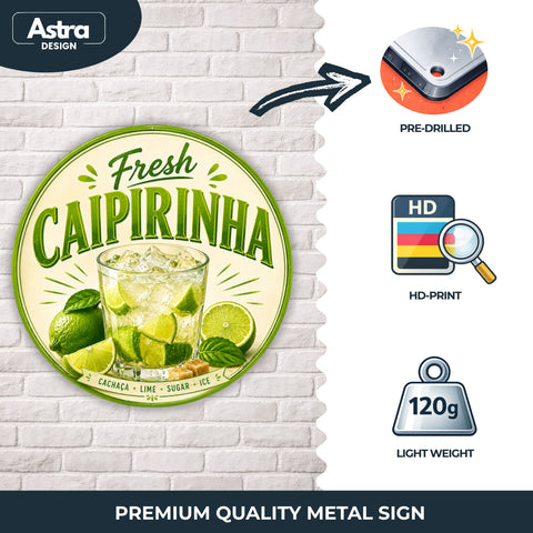 Blechschild Rund 30cm – Fresh Caipirinha Cocktail Bar Sommer Deko
