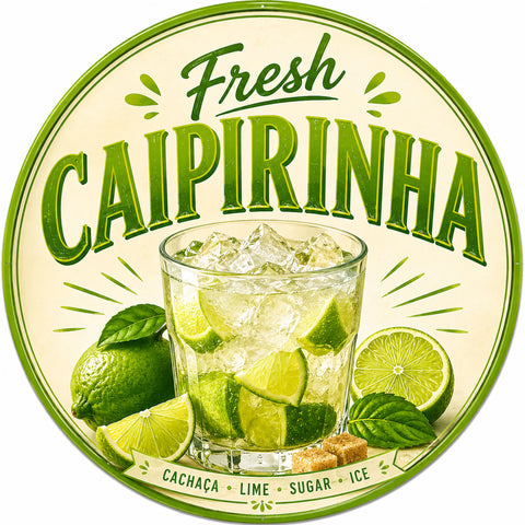 Blechschild Rund 30cm – Fresh Caipirinha Cocktail Bar Sommer Deko