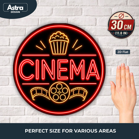 Blechschild Rund 30cm – Cinema Neon Design Heimkino Film Deko