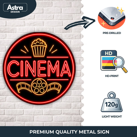 Blechschild Rund 30cm – Cinema Neon Design Heimkino Film Deko