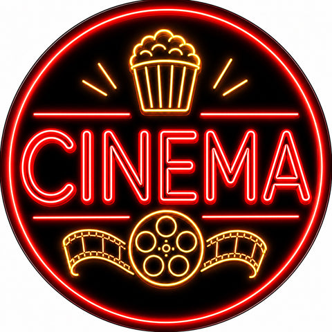 Blechschild Rund 30cm – Cinema Neon Design Heimkino Film Deko