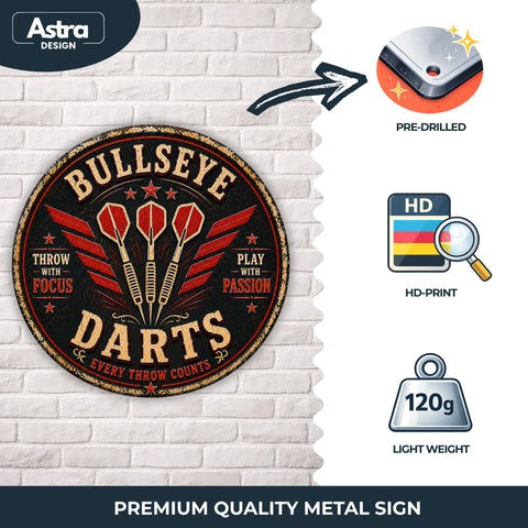 Blechschild Rund 30cm – Darts Club Retro Dartscheibe Steeldart Bar Deko