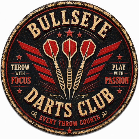 Blechschild Rund 30cm – Darts Club Retro Dartscheibe Steeldart Bar Deko