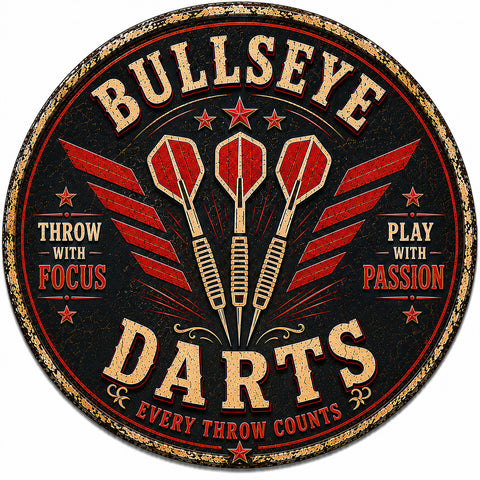 Blechschild Rund 30cm – Darts Club Retro Dartscheibe Steeldart Bar Deko