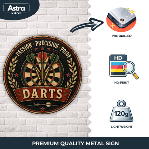 Blechschild Rund 30cm – Dartscheibe Darts Retro Sport Deko für Dartfans