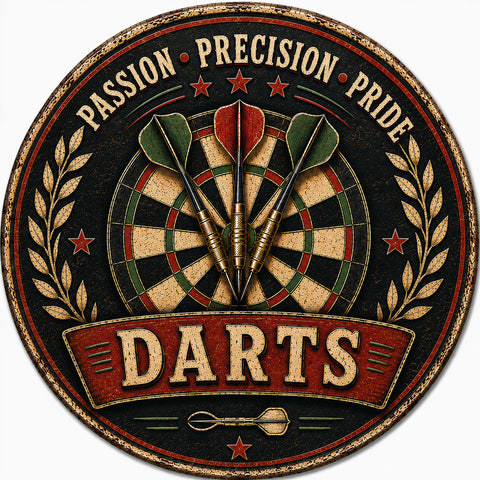 Blechschild Rund 30cm – Dartscheibe Darts Retro Sport Deko für Dartfans