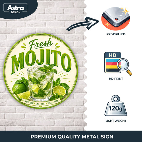 Blechschild Rund 30cm – Fresh Mojito Cocktail Sommer Bar Deko