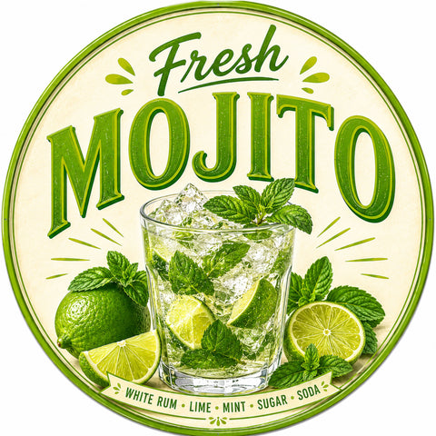 Blechschild Rund 30cm – Fresh Mojito Cocktail Sommer Bar Deko