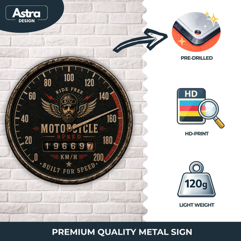 Blechschild Rund 30cm – Motorcycle Speed Motorrad Tacho Biker Retro Deko