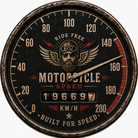 Blechschild Rund 30cm – Motorcycle Speed Motorrad Tacho Biker Retro Deko